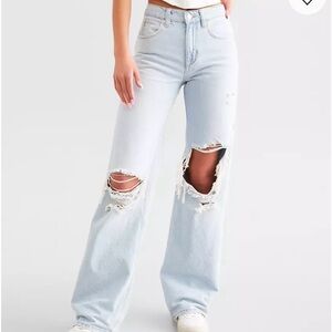 Free People Light Wash Baggy Distressed Jeans
